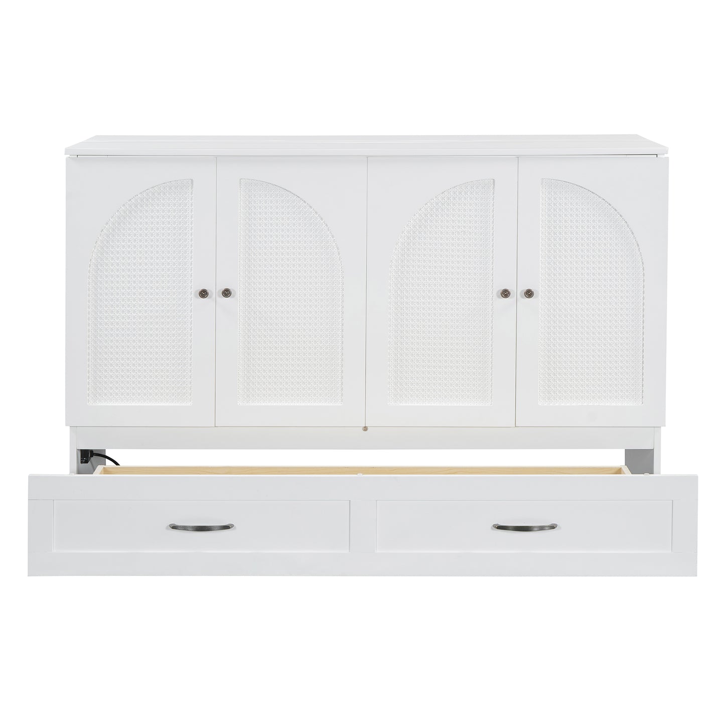 Queen Size Murphy Bed With Large Drawers, White