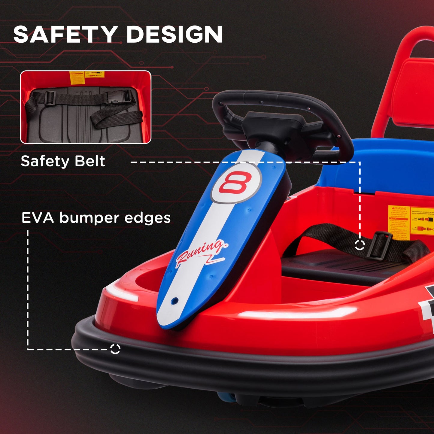 Bumper Car for Kids, 360° Rotation 6V Electric Ride On Bumper, Red