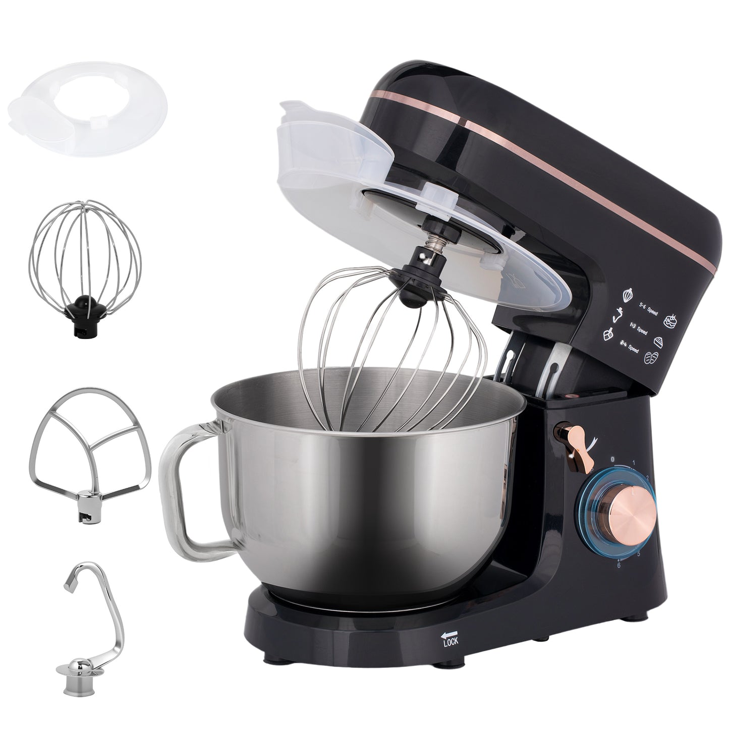 Stand Mixer, 5L Food Mixer For Baking, 6 Speeds And Pulse Setting, 1400W Cake Electric Kitchen Mixer With Dough Hook, Whisk, Stainless Steel Bowl, Splash Guard, Beater, Black