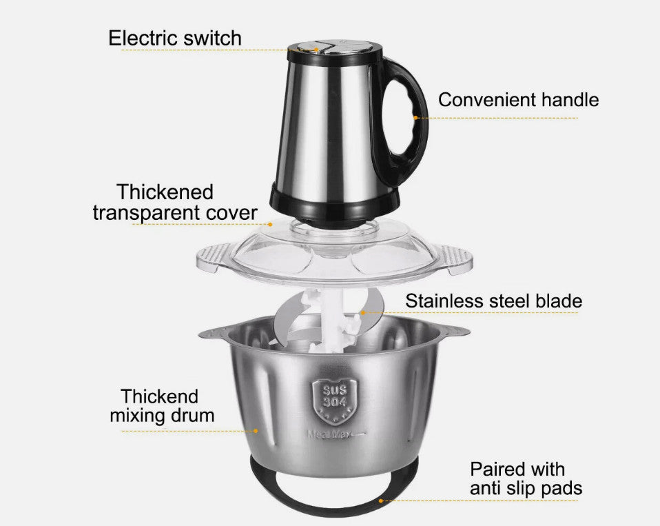 2L Electric Chopper Food Processor Multi Blender Meat Grinder Vegetable Mixer UK
