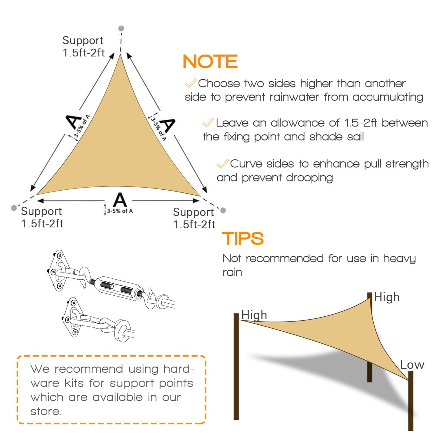 Prohibited From Sale On Amazon XISHAN 10'X10'X14' Dark Grey,Mocha,Sand,Light Grey HDPE Sunshade Sail, 160 Grams