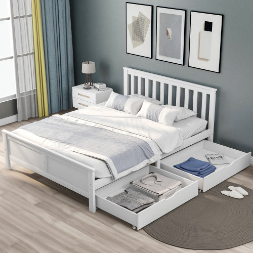 Wooden Solid White Pine Storage Bed With Drawers Bed Furniture Frame For Adults, Kids, Teenagers 4ft6 Double White 190x135cm