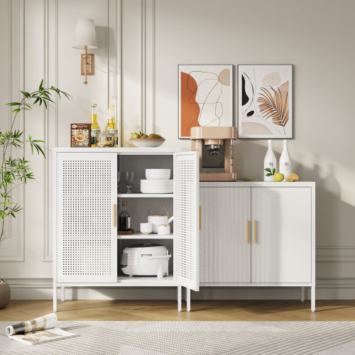 Metal Storage Cabinet With 2 Doors And 2 Adjustable Shelves, Steel Garage Storage Cabinet, Metal File Cabinet For Home Office School Gym, White