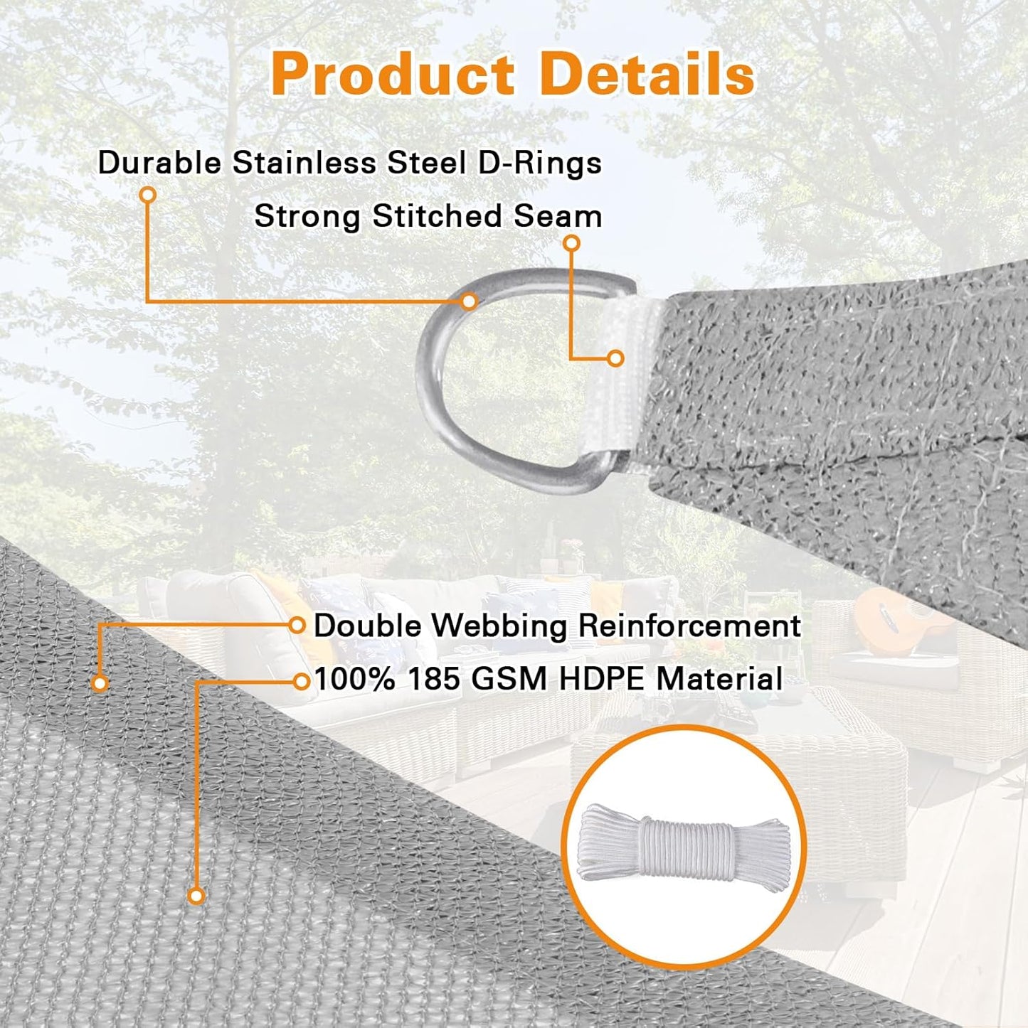 Prohibited From Sale On Amazon XISHAN 10'X10'X14' Dark Grey,Mocha,Sand,Light Grey HDPE Sunshade Sail, 160 Grams