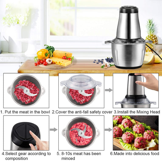 2L Electric Chopper Food Processor Multi Blender Meat Grinder Vegetable Mixer UK