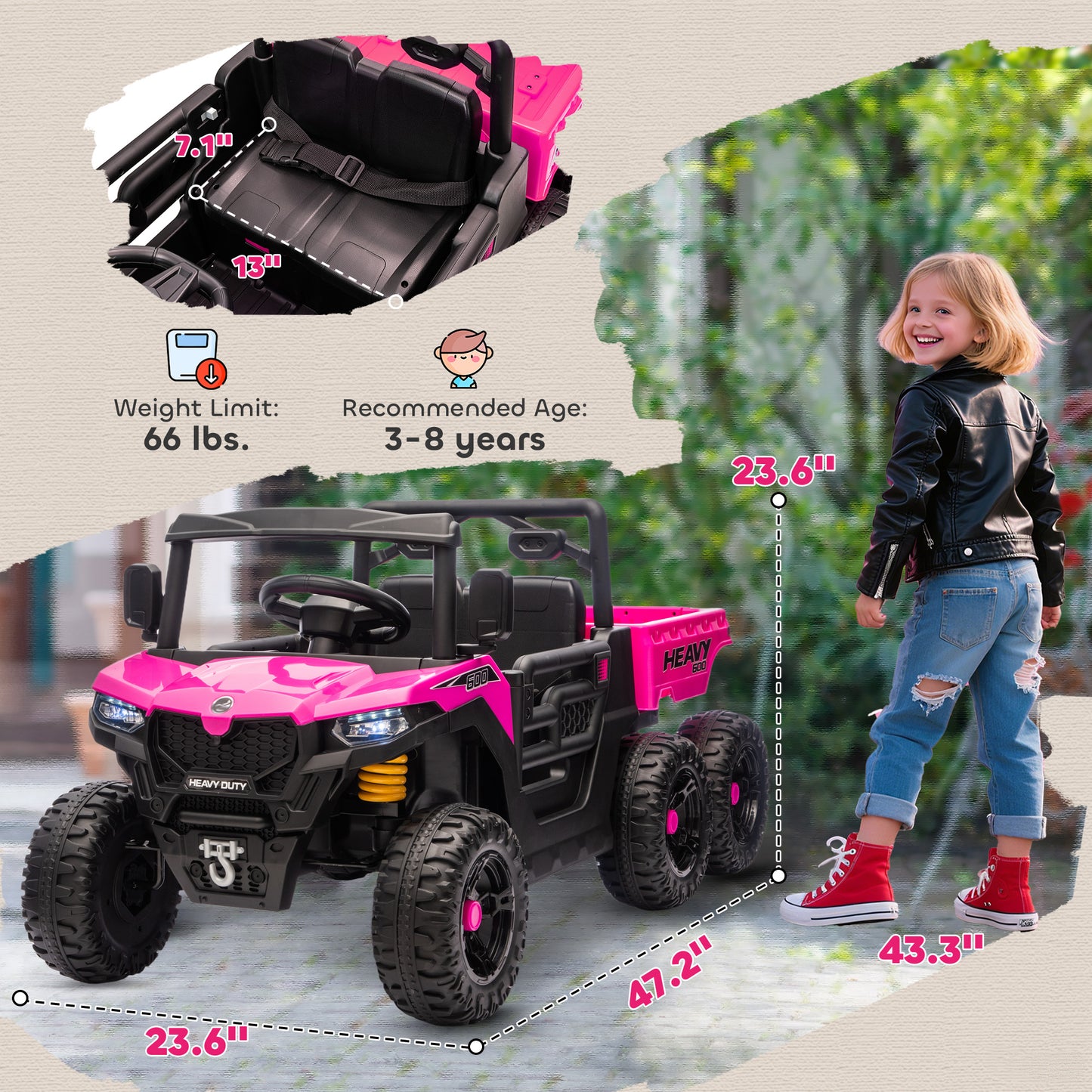 24V 4WD Kids Ride On Car with 6 Wheels