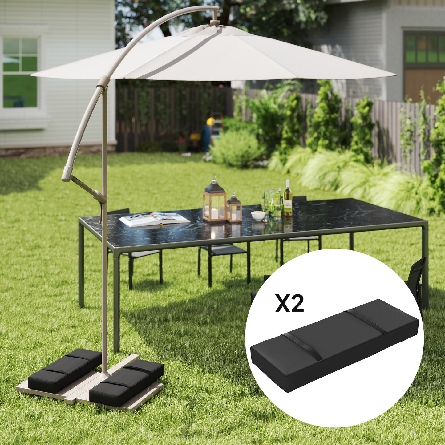 Parasol Weights Set Of 2, Parasol Base Weights Bags, 25kg Fillable Sandbag Weights With Handles, Cantilever Umbrella Base Weights, Black