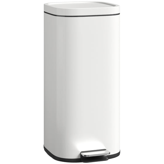 30L Kitchen Bin, Compact Pedal Bin With Soft-Close And Stay-Open Lid, Removable Bucket For Kitchen, Home, Office, Cream
