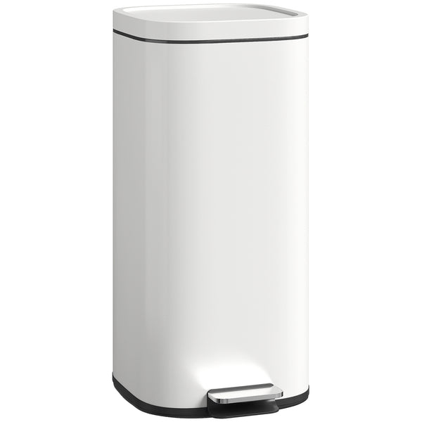 30L Kitchen Bin, Compact Pedal Bin With Soft-Close And Stay-Open Lid, Removable Bucket For Kitchen, Home, Office, Cream