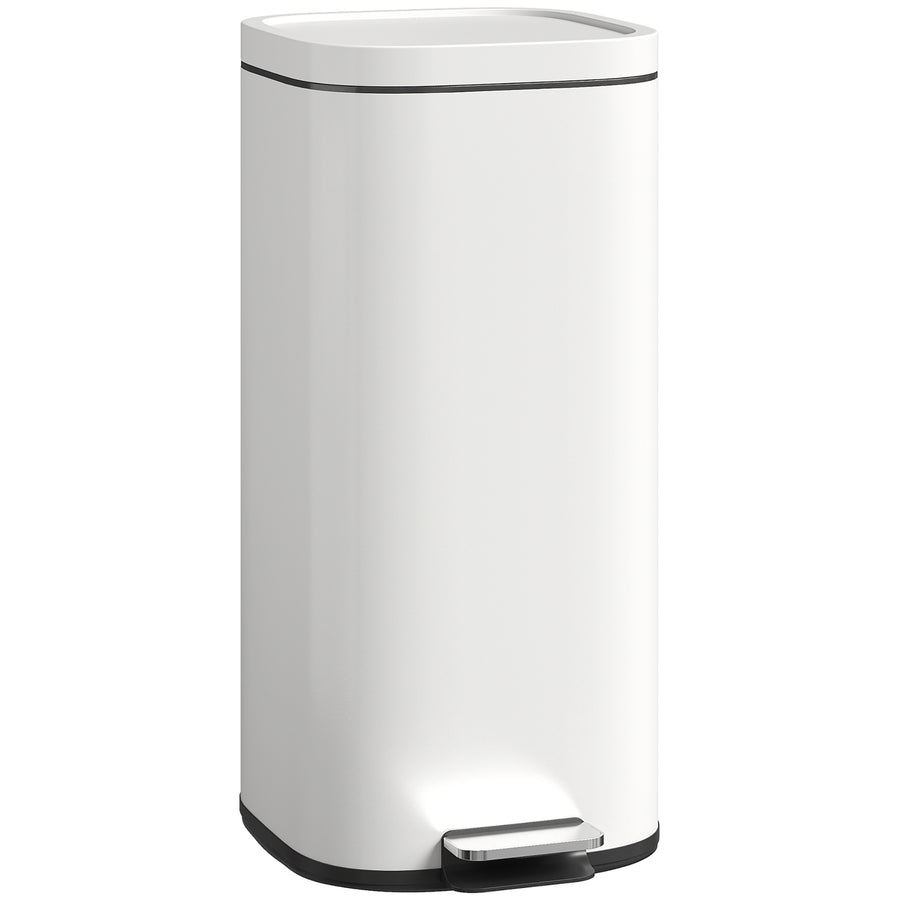 30L Kitchen Bin, Compact Pedal Bin With Soft-Close And Stay-Open Lid, Removable Bucket For Kitchen, Home, Office, Cream