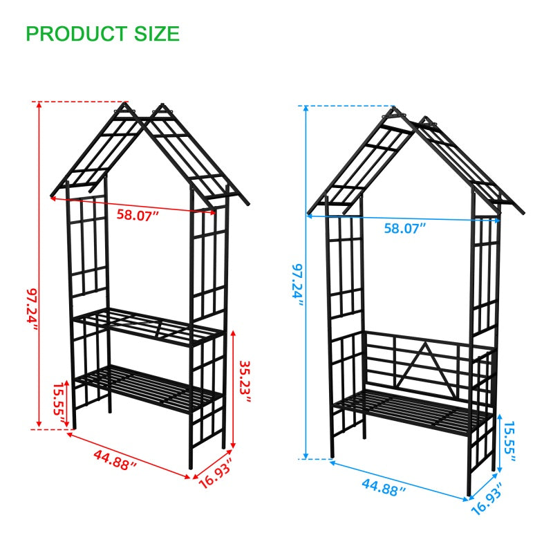Metal Garden Arch, With Benches That Can Be Converted Into Flower Racks, Climbing Plants To Support Rose Arches, Outdoor Black,Prohibited Platform Temu