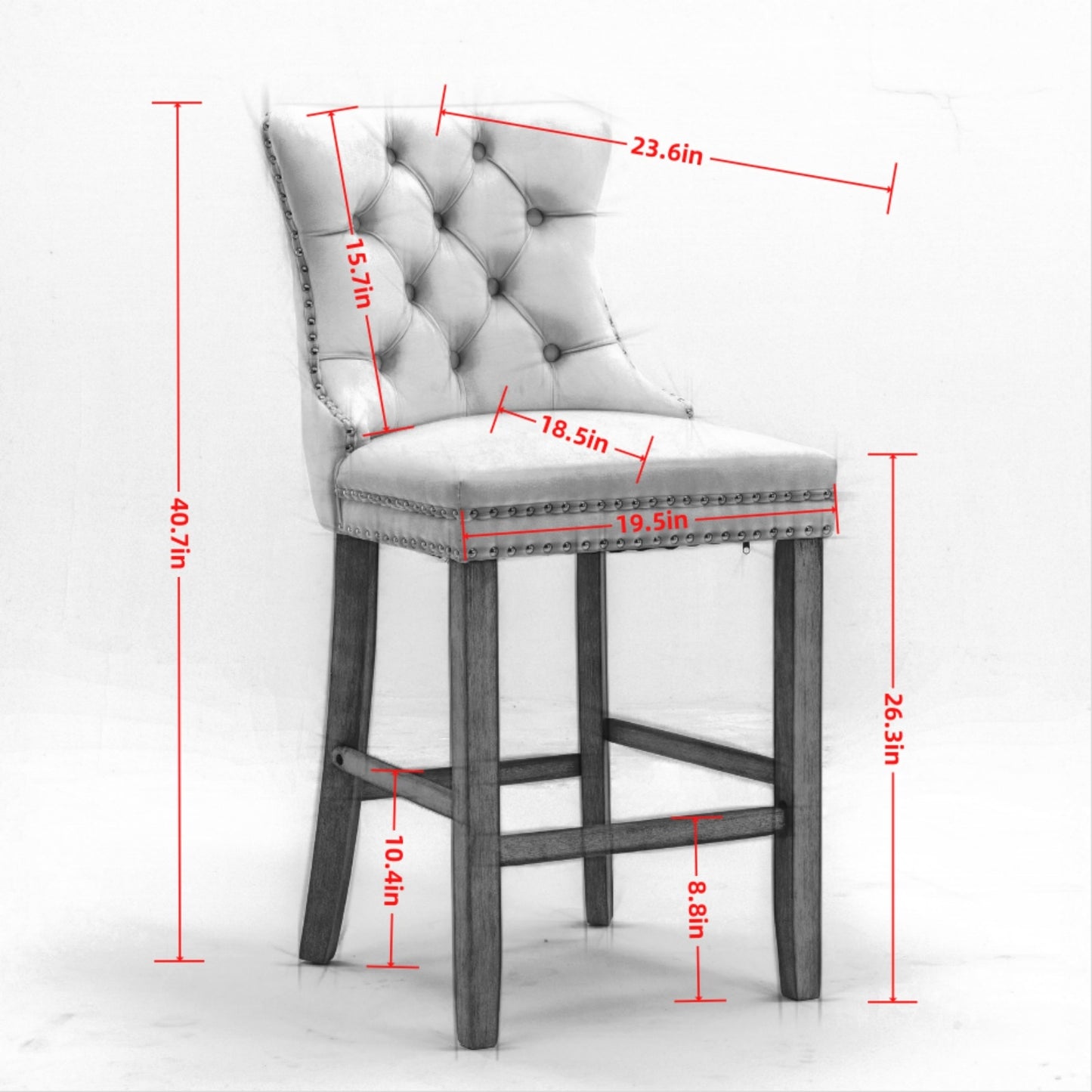 Contemporary Velvet Upholstered Barstools With Button Tufted Decoration And Wooden Legs, And Chrome