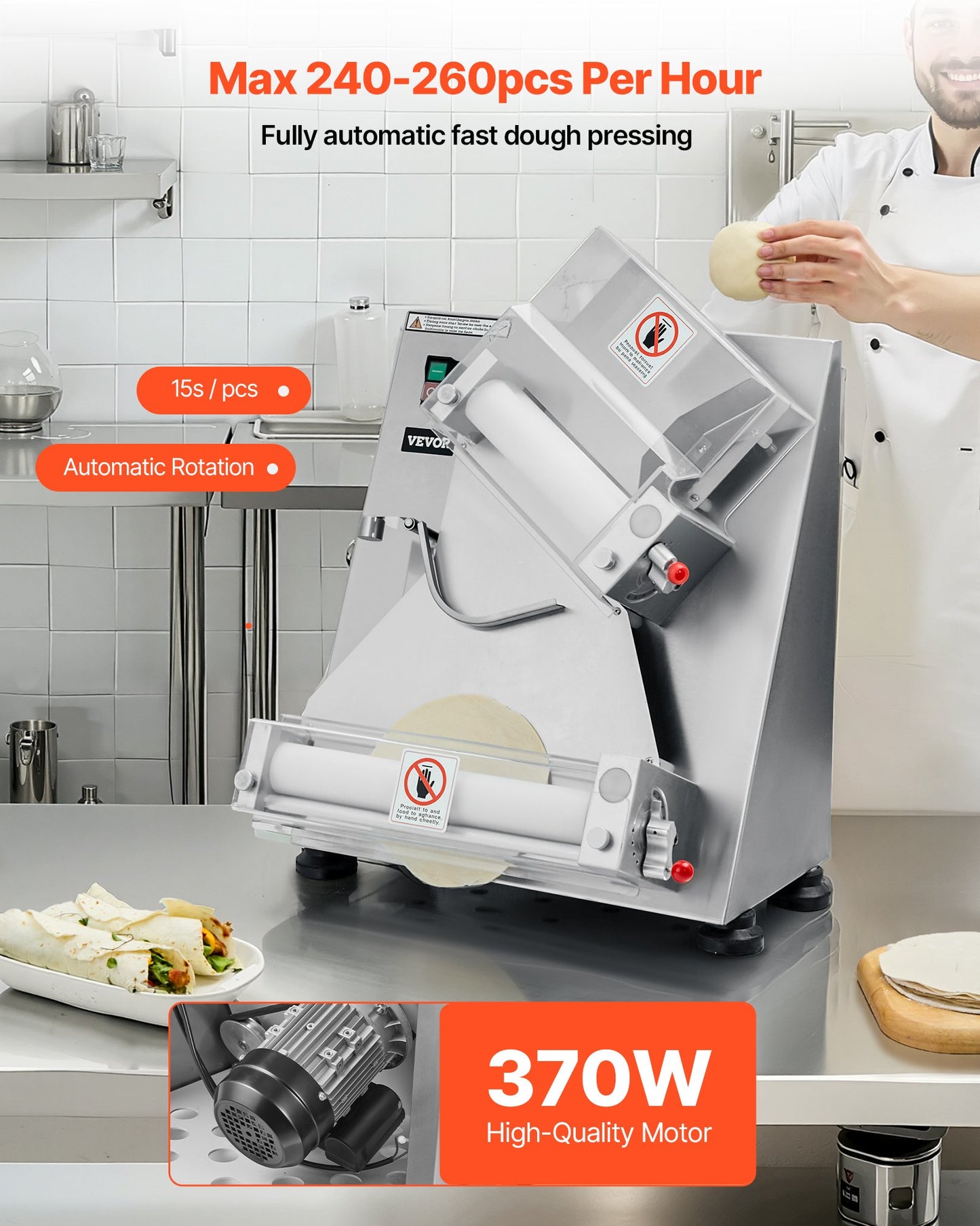 14 Inch Pizza Dough Roller Sheeter Automatic Commercial Pizza Dough Press 370W