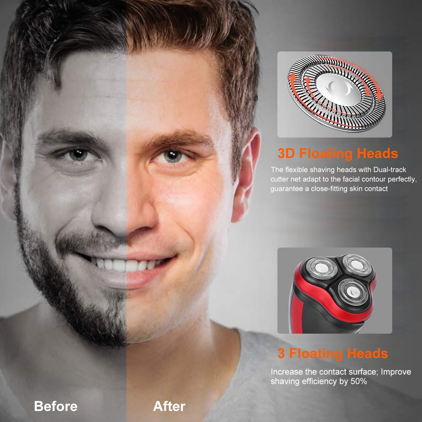 Electric Shaver Razor For Men IPX7 Waterproof Beard Trimmer 3D Rechargeable Painless Rotary Shaver With Trimmer 2 In 1 Electric Shaver