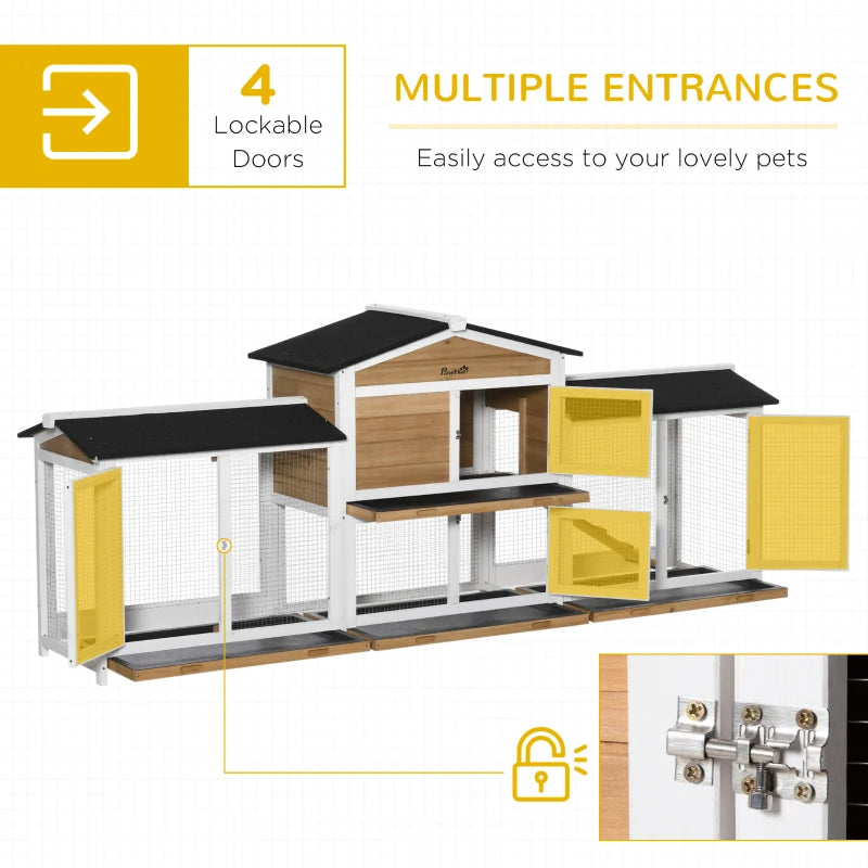 Wooden Rabbit Hutch Bunny Cage Pet Playpen House Enclosure With Double Side Run Boxes, No Leak Tray, Ramp, For Rabbits, Chickens, Ducks, Guinea Pig And Small Animals, White