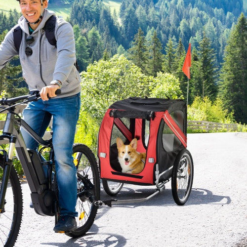 Aosom Dog Bike Trailer Pet Cart Bicycle Wagon Cargo Carrier Attachment For Travel With 3 Entrances Large Wheels For Off-Road & Mesh Screen