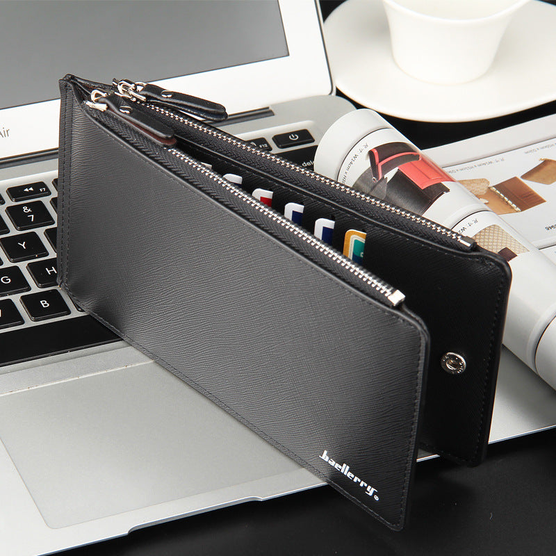 Baellerry Casual Multiple Card Slots Long Men's Wallet Cross Pattern Multifunctional
