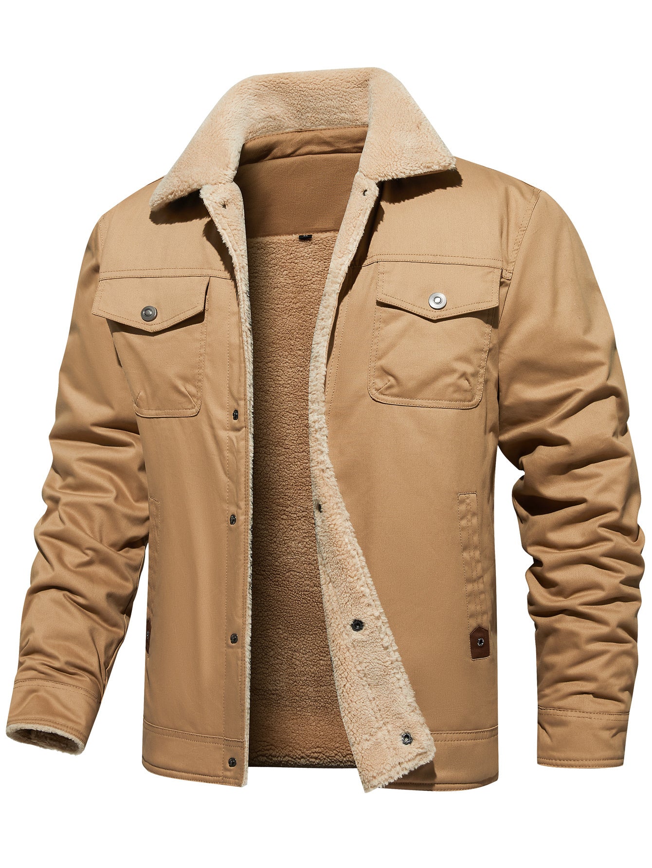 Men's Winter Jacket Lined Sherpa Jacket Warm Trucker Coat Multi Pocket