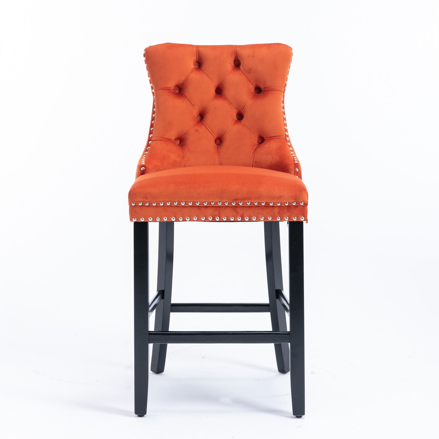 Contemporary Velvet Upholstered Barstools With Button Tufted Decoration And Wooden Legs, And Chrome