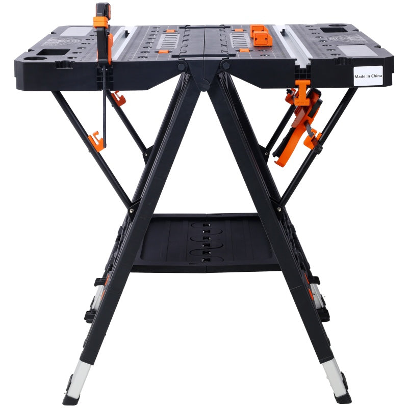 Portable Folding Workbench, Sawhorse And Workbench In One, Heavy-duty, With 2 Clamps