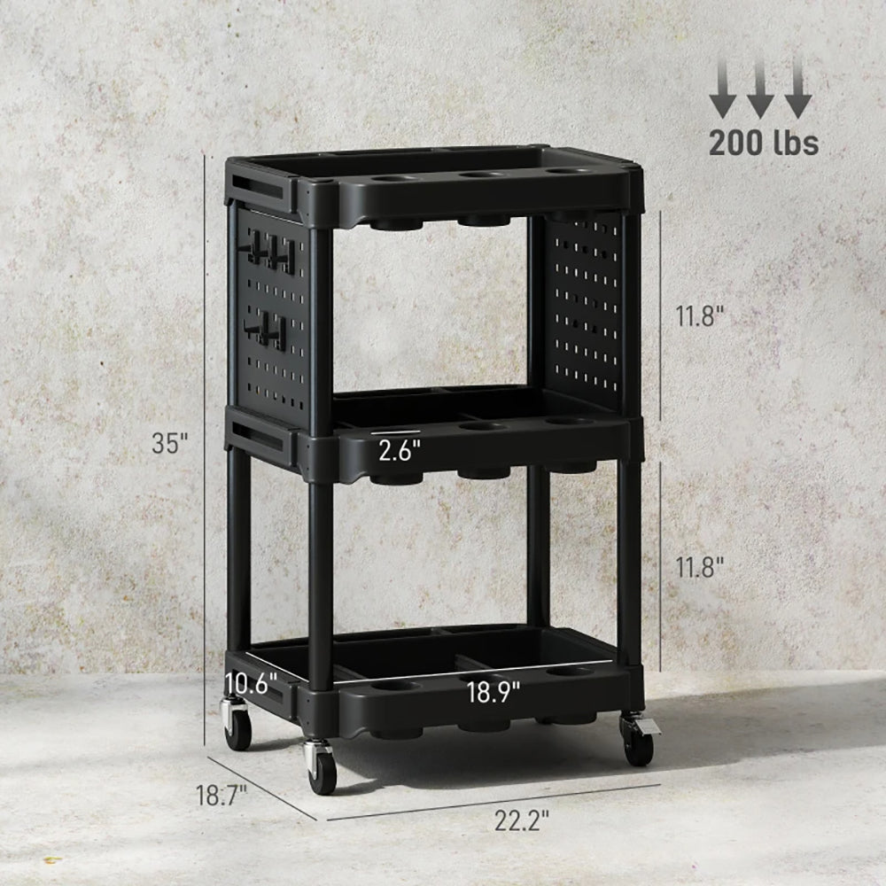 3-Tier Rolling Tool Cart, 200 LBS Capacity Plastic Utility Cart With Side Shelves For Garage, Workshop, Tikt0k Sale Prohibited