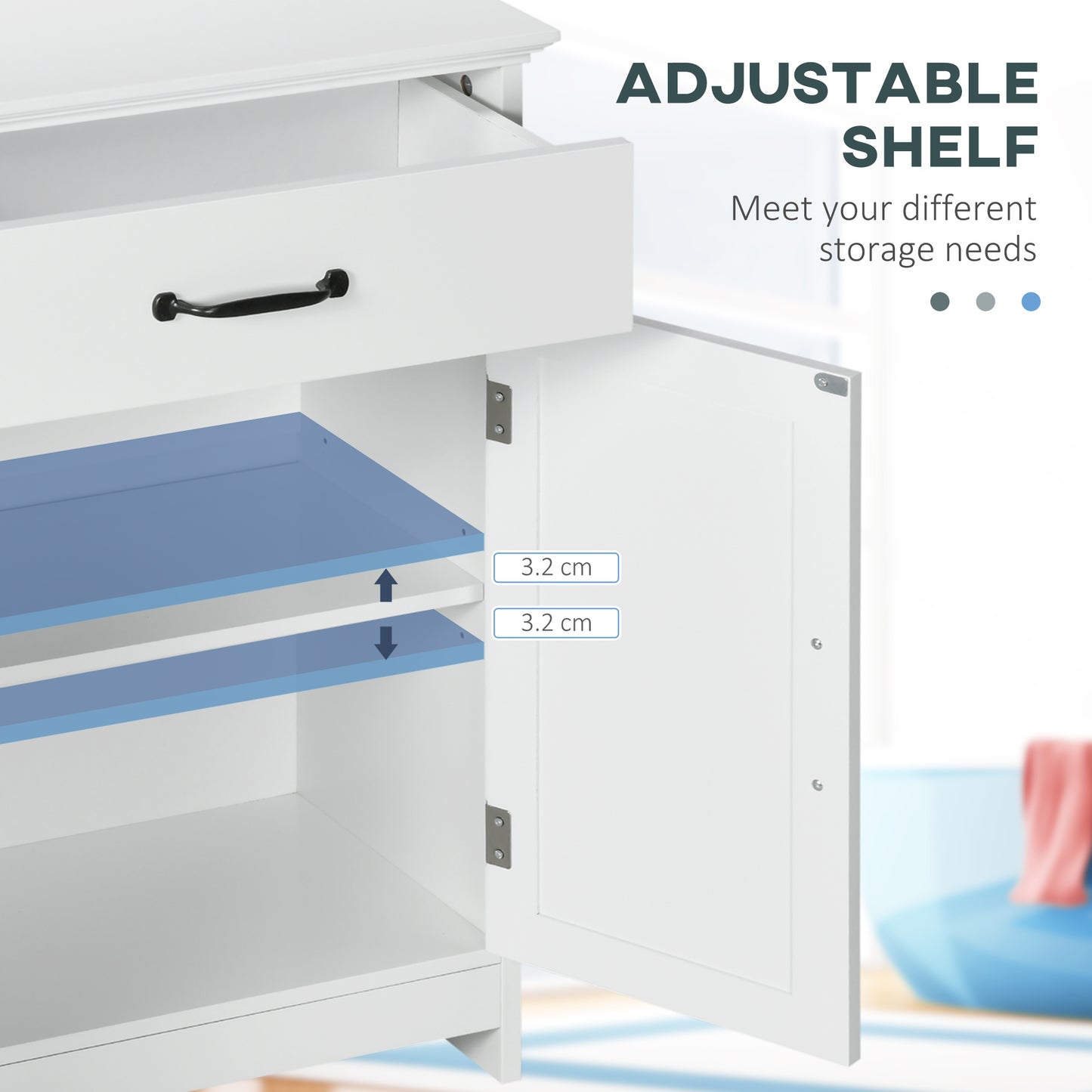 Bathroom Storage Cabinet, Modern Bathroom Cabinet with 2 Doors, Storage Drawer & Adjustable Shelf, White