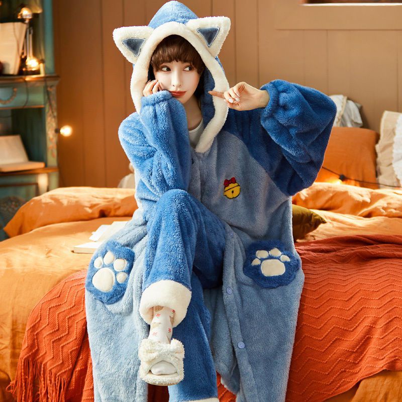 Sets Winter Flannel Cartoon Warm Pyjamas Animal Sleepwear