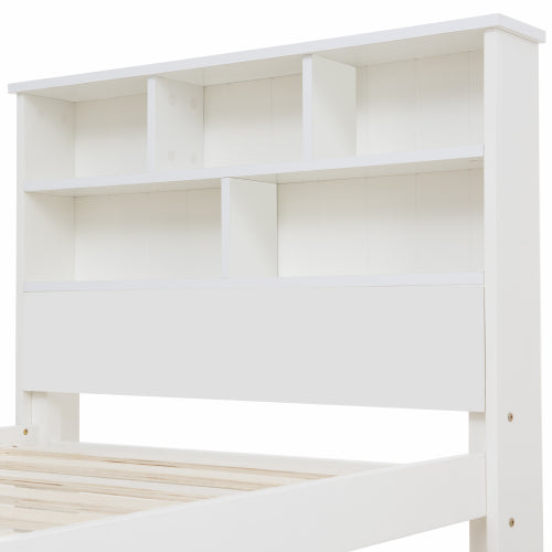 Bed With Shelves, White Wooden Storage Bed, Underbed Drawer - 3FT Single 90 X 190 Cm Frame Only
