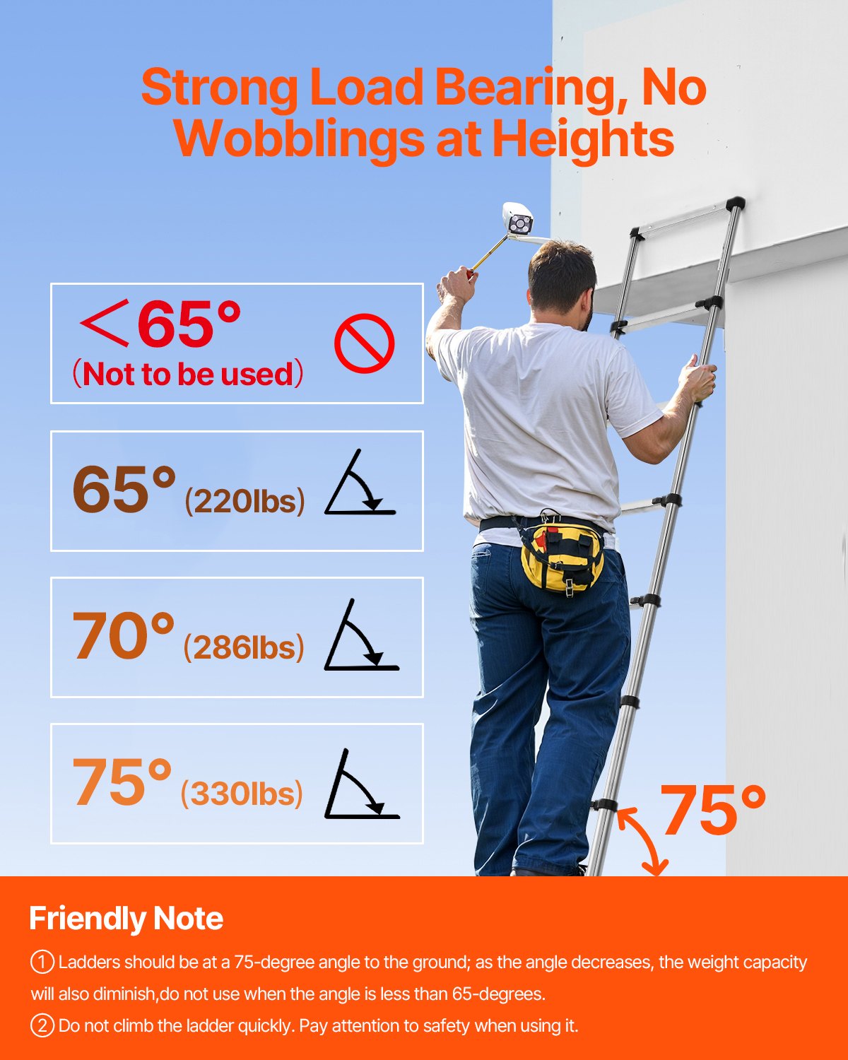 Telescoping Ladder, 8.5ft Stainless Steel Lightweight Extension Ladder, Multi-Button Retraction Collapsible Ladders, 330LBS Capacity & Non-Slip Feet, Portable 9-Step Ladders For Home, RV, Loft
