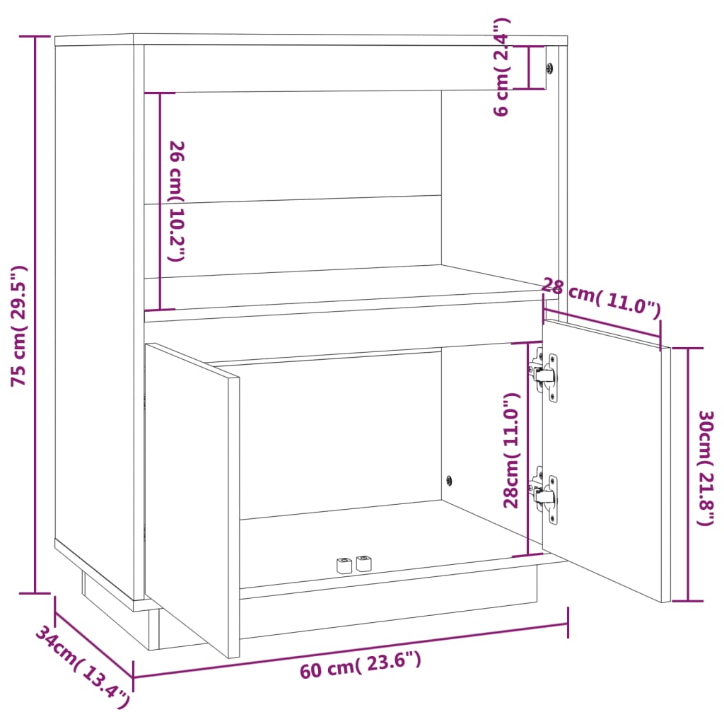 Sideboard 60x Solid Pine Wood   Sideboard 60x