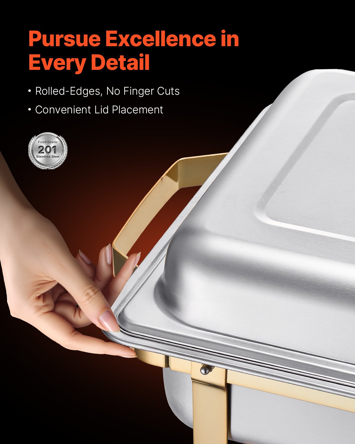 8 Qt 4 Pack Rectangle Chafing Dish Buffet Set Full-Size & Half-Size Pans Gold