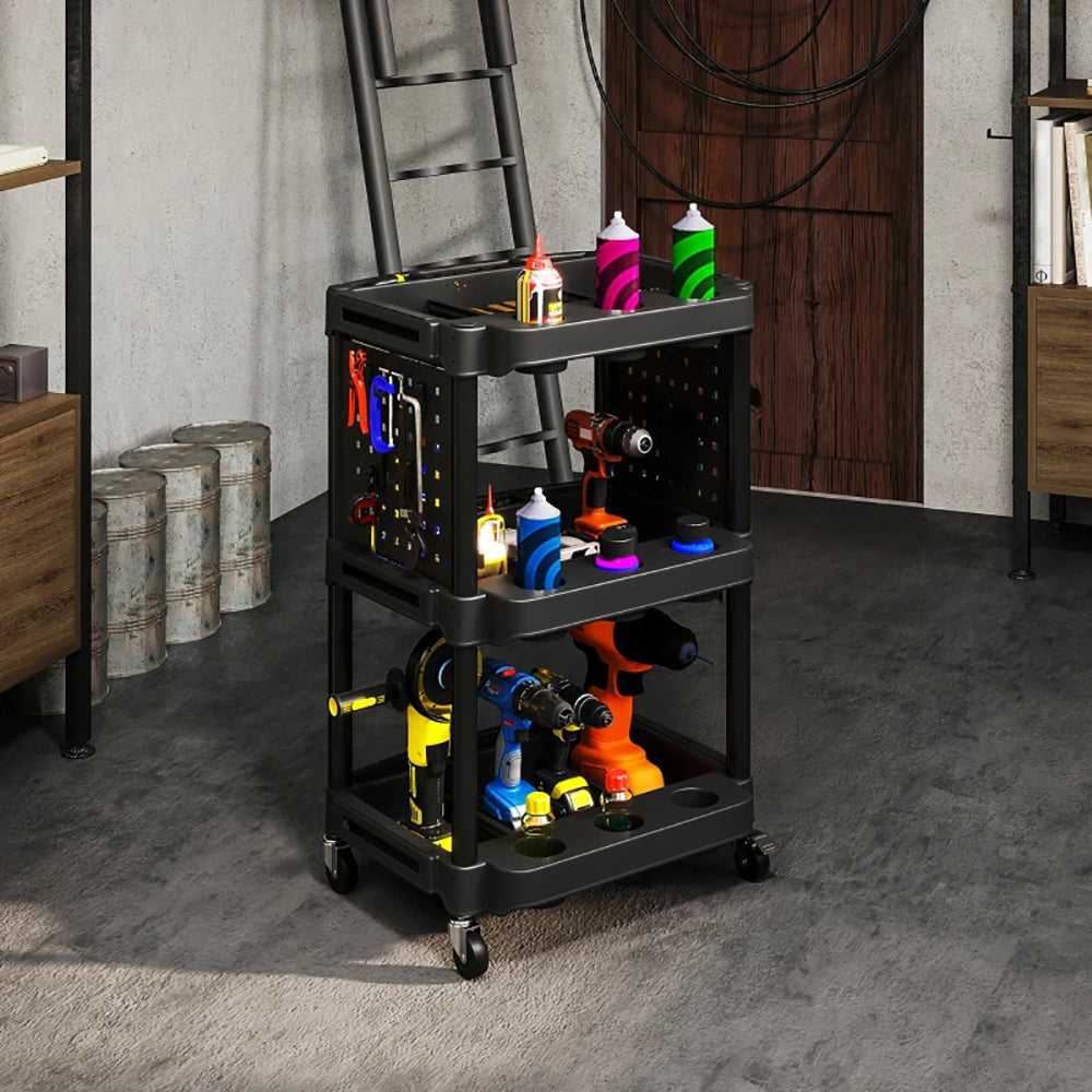 3-Tier Rolling Tool Cart, 200 LBS Capacity Plastic Utility Cart With Side Shelves For Garage, Workshop, Tikt0k Sale Prohibited