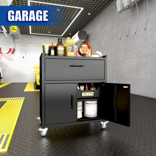2 Door X 1 Drawer Tool Cabinets For Garage, Lockable Garage Storage Cabinet, Locking Metal Storage Cabinet With Wheels, Rolling Tool Chest, Assembly Required H35.4  W30.3xD18