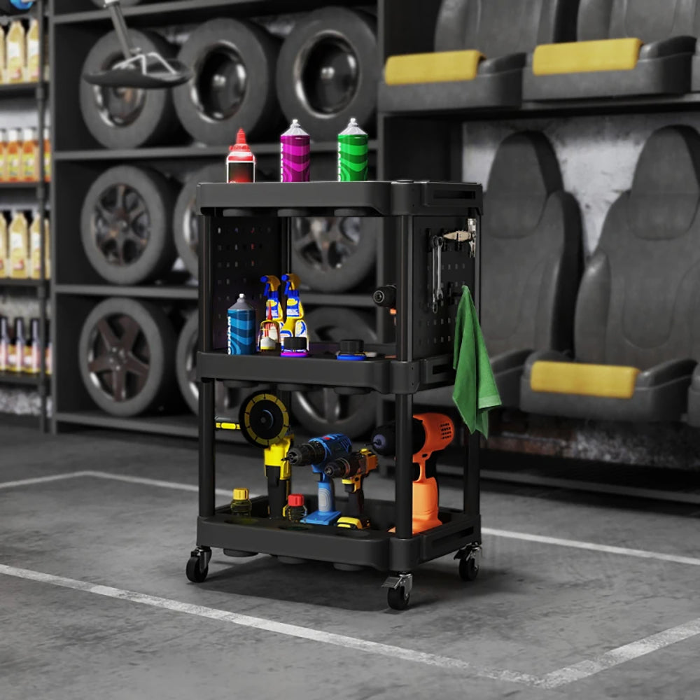 3-Tier Rolling Tool Cart, 200 LBS Capacity Plastic Utility Cart With Side Shelves For Garage, Workshop, Tikt0k Sale Prohibited