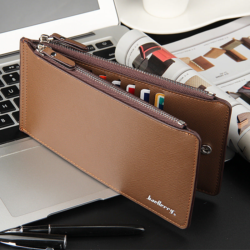 Baellerry Casual Multiple Card Slots Long Men's Wallet Cross Pattern Multifunctional