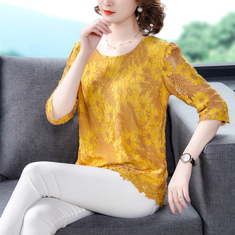 Women's Large Size Loose Mid-length Lace Shirt