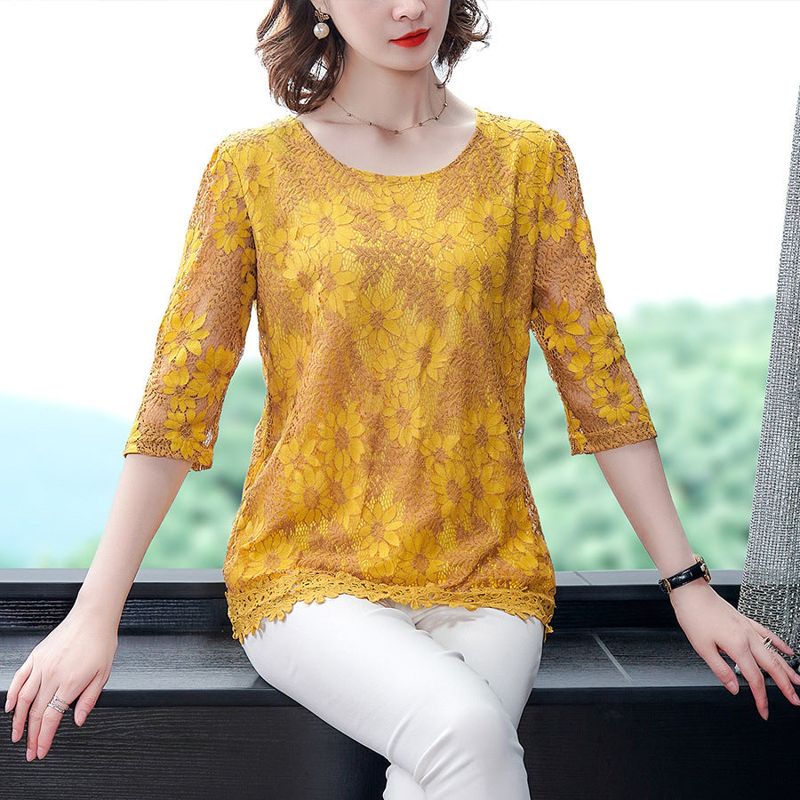 Women's Large Size Loose Mid-length Lace Shirt
