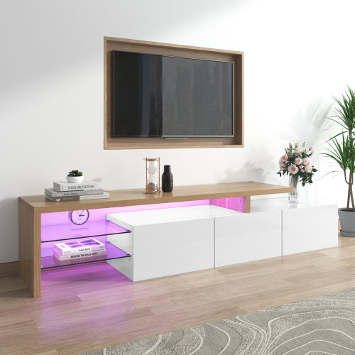 Modern TV Cabinet Design Stylish And Elegant, Practical Storage, High-gloss White, Wooden Look, Glass Shelves, LED Lighting