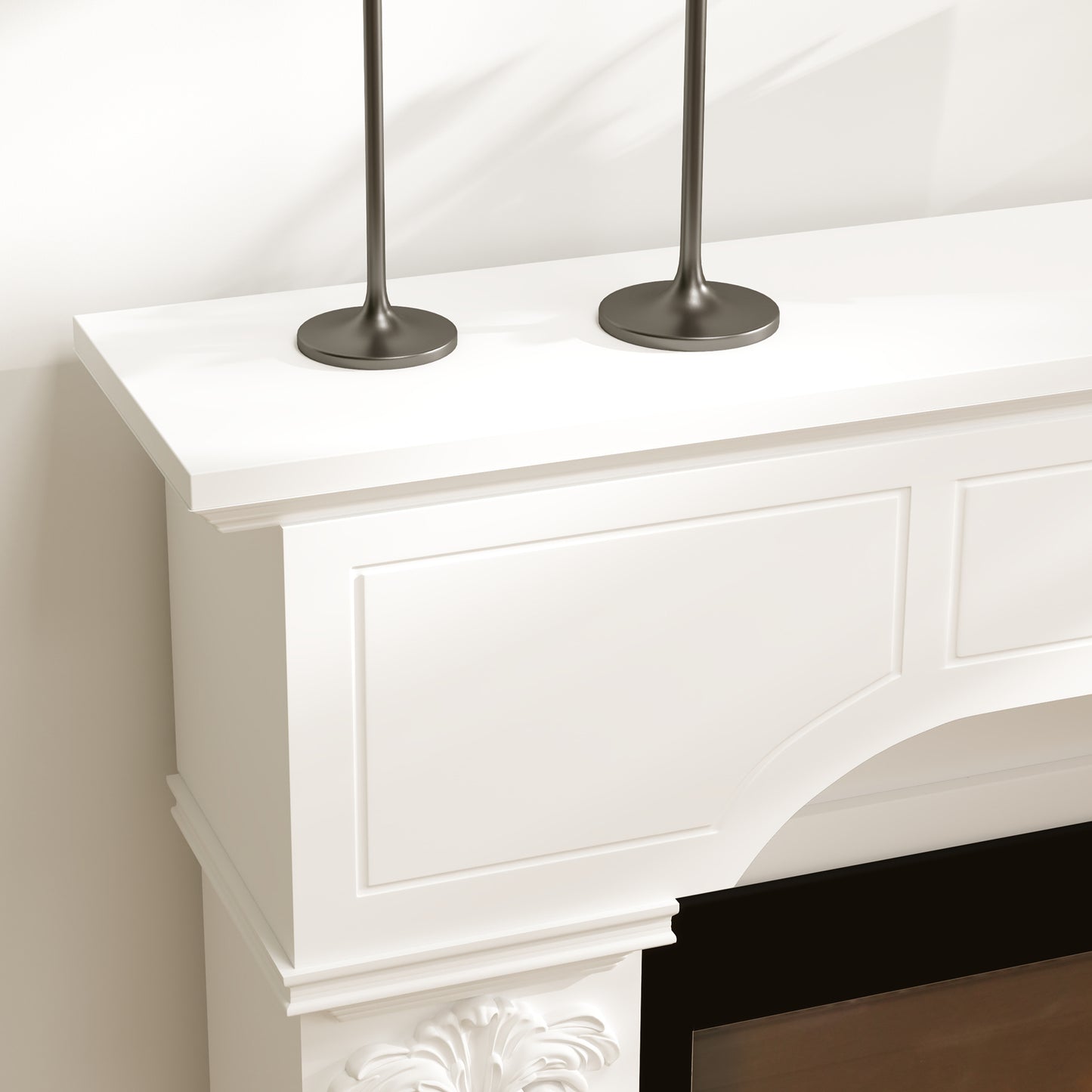 Baroque Fireplace Mantle, Freestanding Fireplace Surround for Electric Fireplaces, 43.3" W x 42.8" H, White