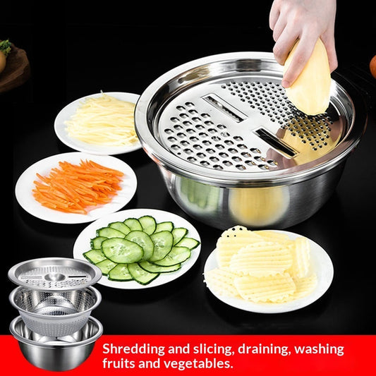 3-in-1 Set Vegetable-Chopping Gadget Stainless Steel Grater And Washing Basin
