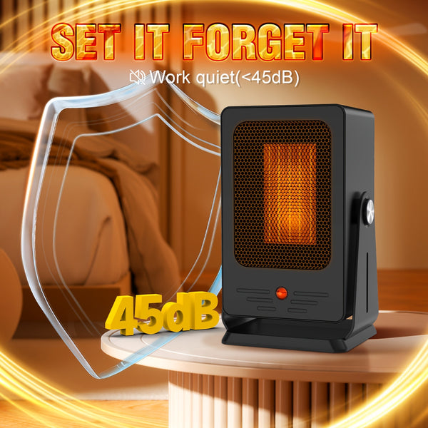 900W Portable Electric Space Heater Sleek Black Ceramic