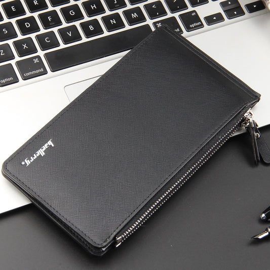 Baellerry Casual Multiple Card Slots Long Men's Wallet Cross Pattern Multifunctional