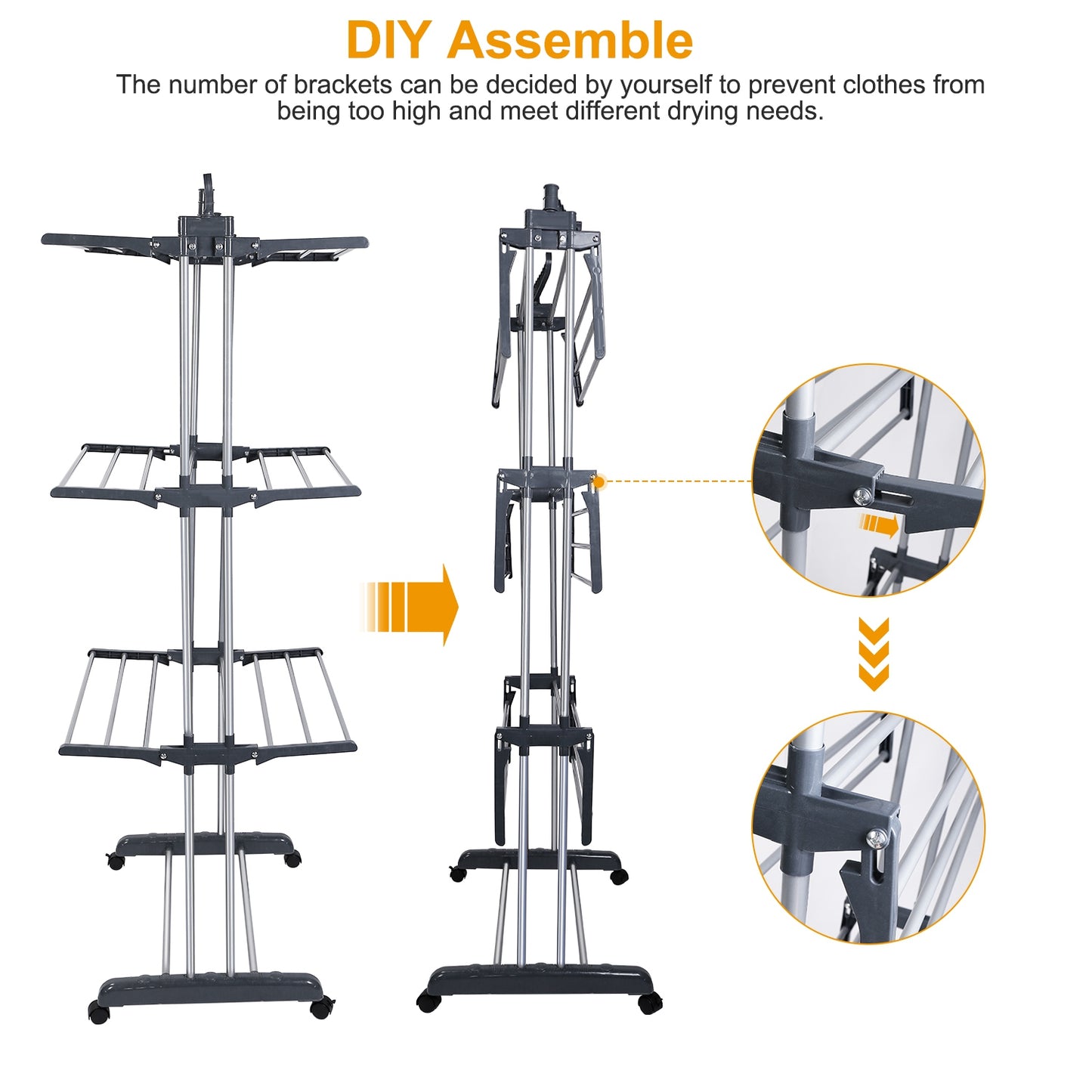 1Pc Clothes Drying Rack Rolling Collapsible Laundry Dryer Hanger Stand Rail Shelve Wardrobe Clothing Drying Racks With Dual Side Wings