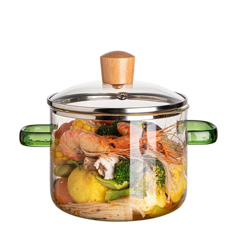 Household High Temperature Resistant Transparent Glass Double Handle Pot
