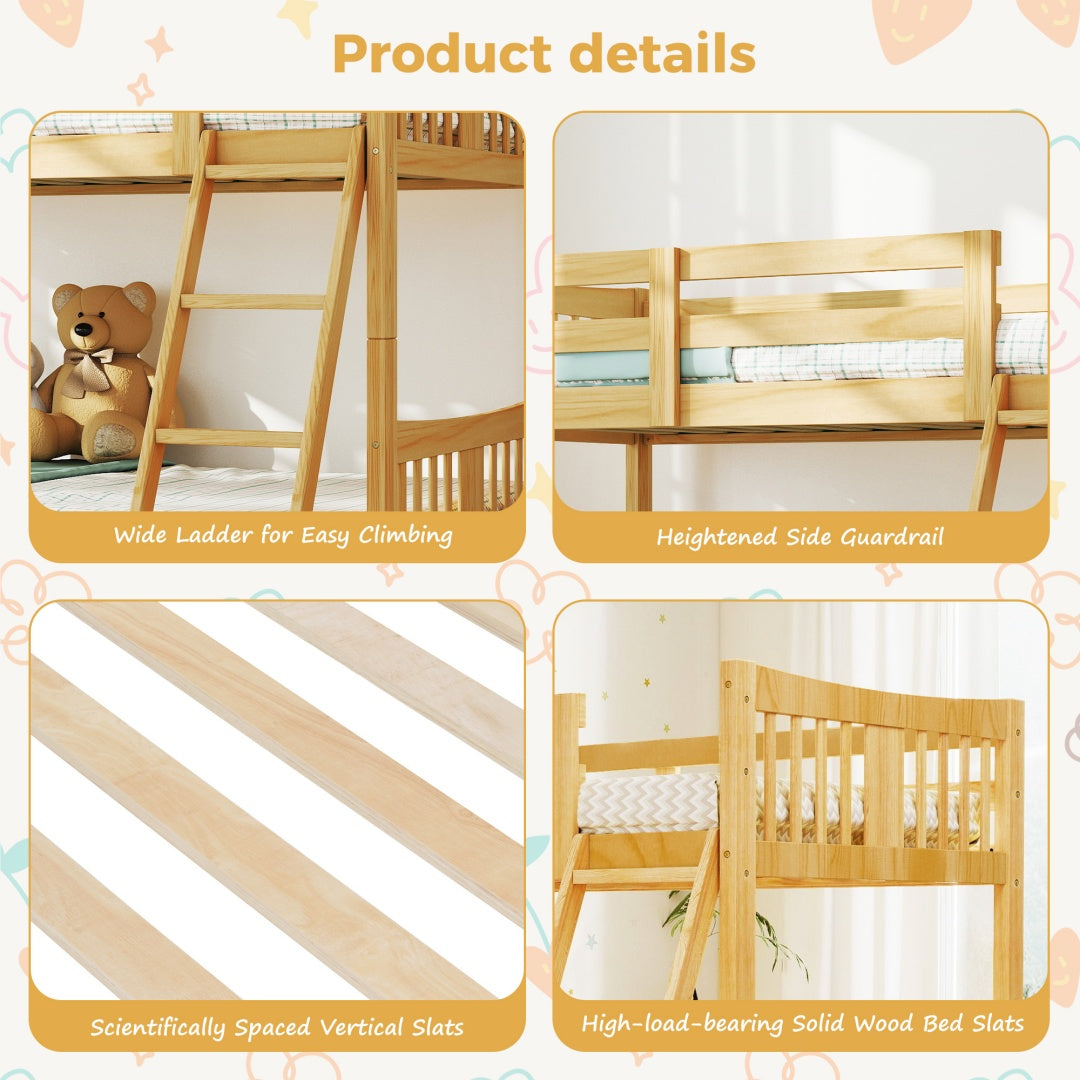 A-B Combination For Sale, Please Do Not Buy Separately--Loft Bunk Bed Twin Over Twin, Solid Wood Frame With Slats, Bunk Beds With Ladder And Guardrail