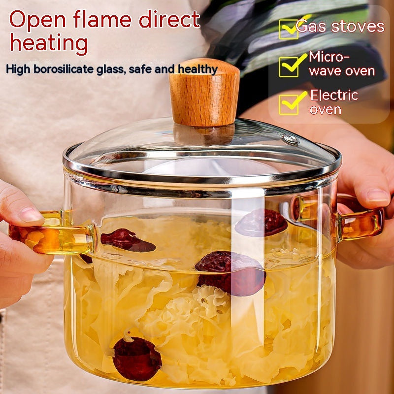 Household High Temperature Resistant Transparent Glass Double Handle Pot