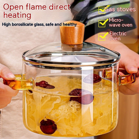 Household High Temperature Resistant Transparent Glass Double Handle Pot