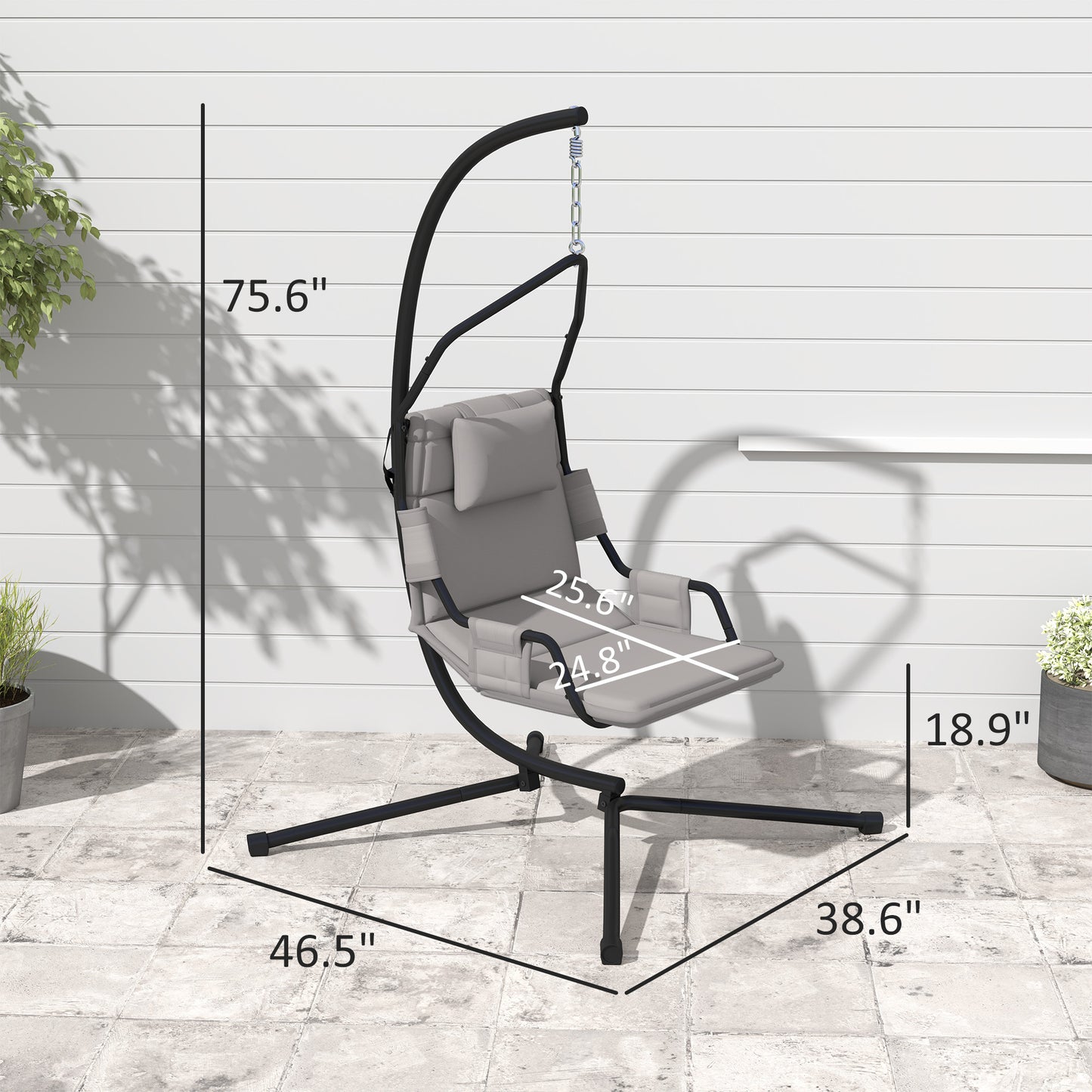 Hammock Chair With Stand And PA Coating Cushion, Hanging Swing Chair With Steel Frame For Indoor And Outdoor, Gray