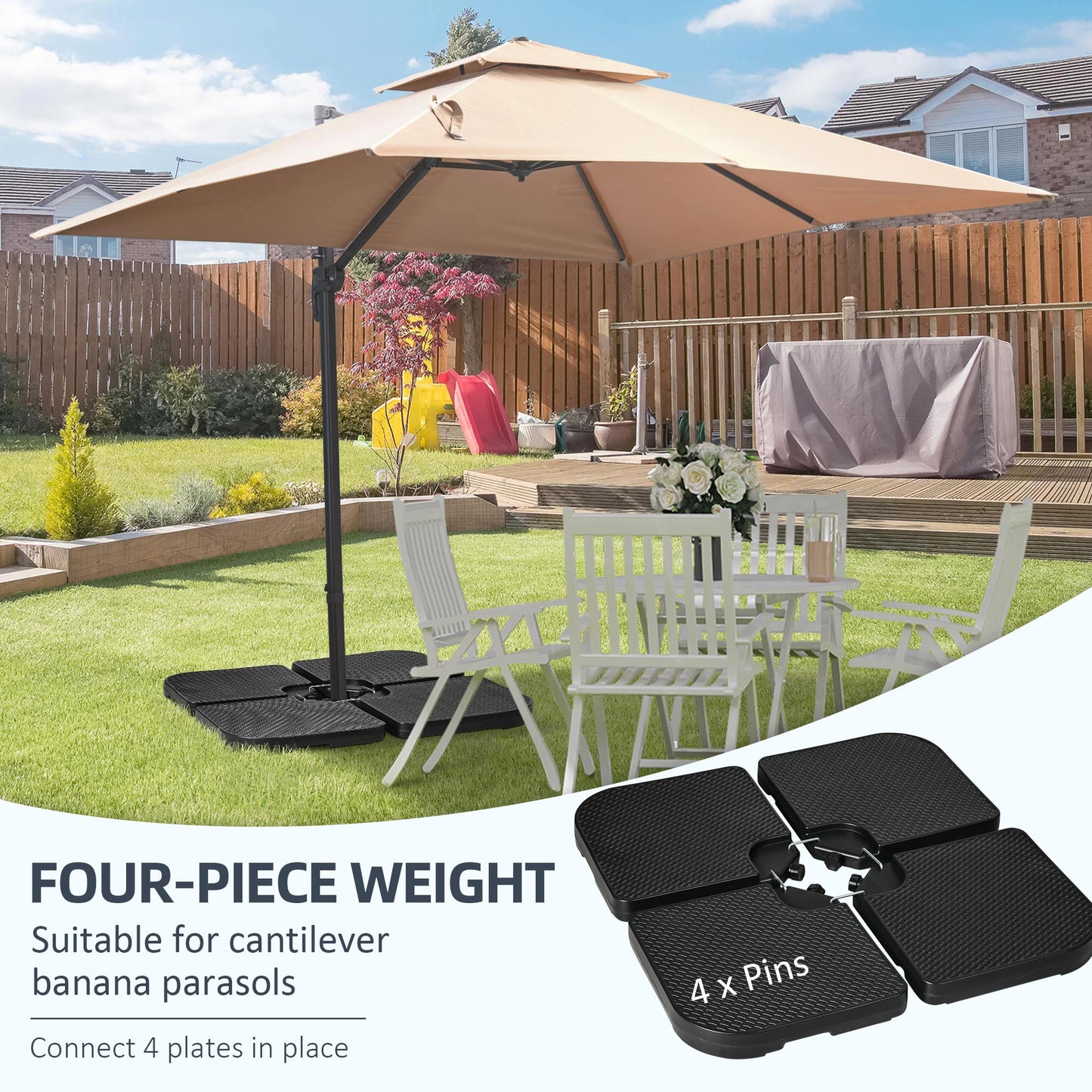 4PCs 175lb Cantilever Patio Umbrella Base Weights, HDPE Water And Sand Filled Umbrella Weights, Black