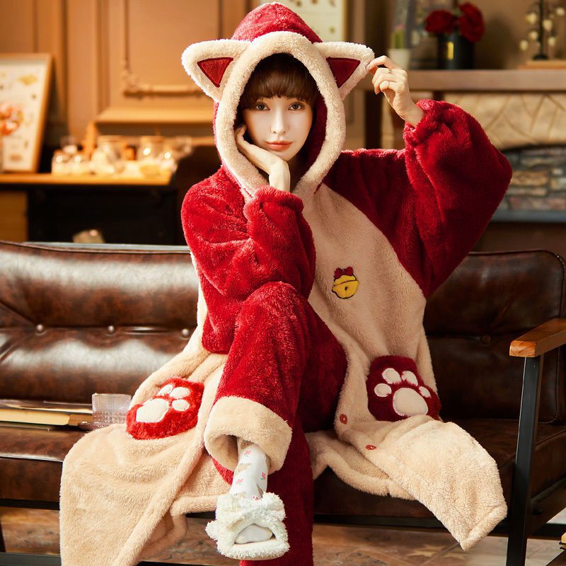 Sets Winter Flannel Cartoon Warm Pyjamas Animal Sleepwear